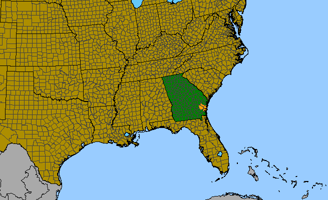 The range of Franklinia alatamaha