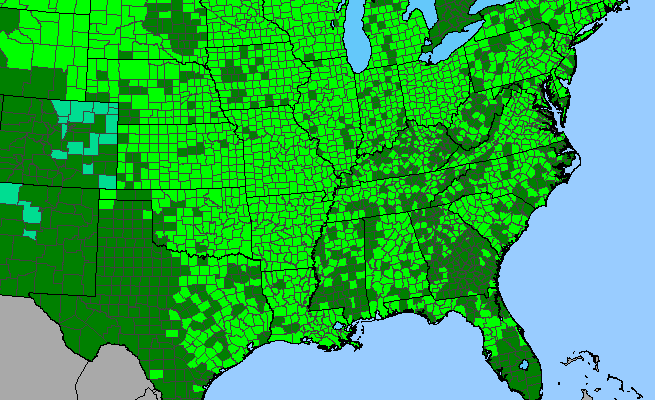 The range of Fraxinus pennsylvanica