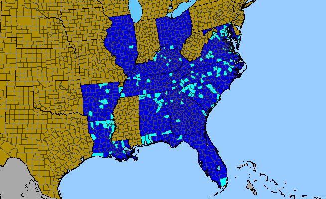 The range of Salix babylonica