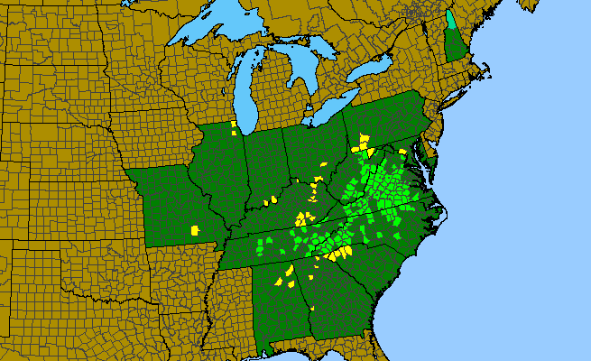 The native range of Aconitum uncinatum