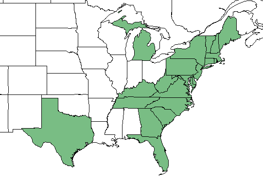 The range of Asclepias incarnata var. pulchra