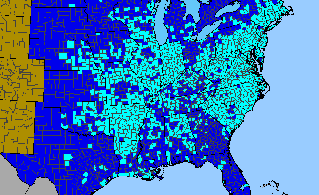 The range of Commelina communis