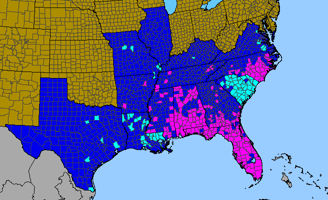 The range of Crotalaria spectabilis
