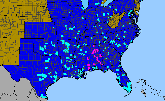 The range of Fatoua villosa