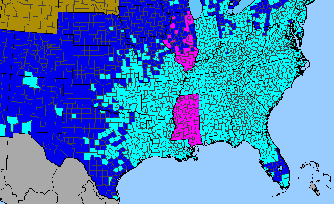 The range of Lonicera japonica