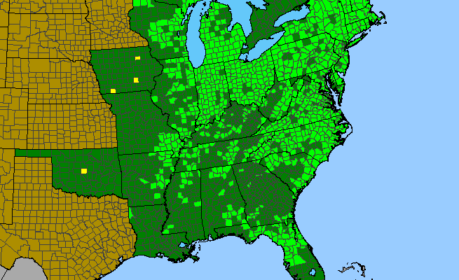 The range of Rosa palustris