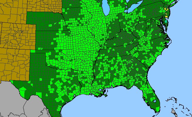 The range of Tradescantia ohiensis