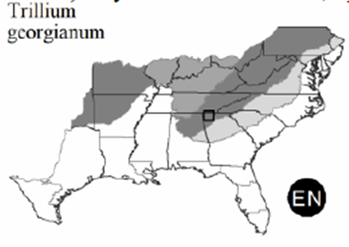 The range of Trillium georgianum
