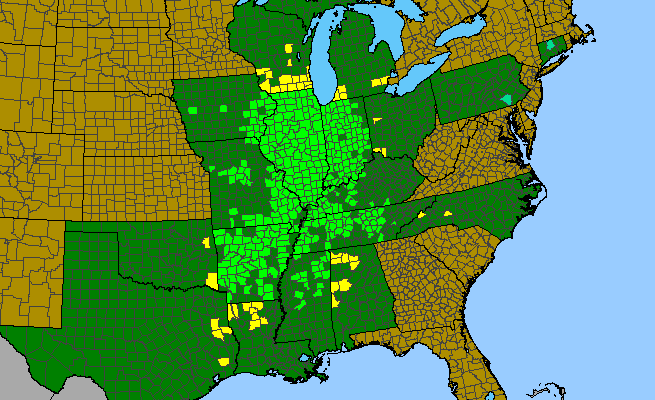 The range of Trillium recurvatum